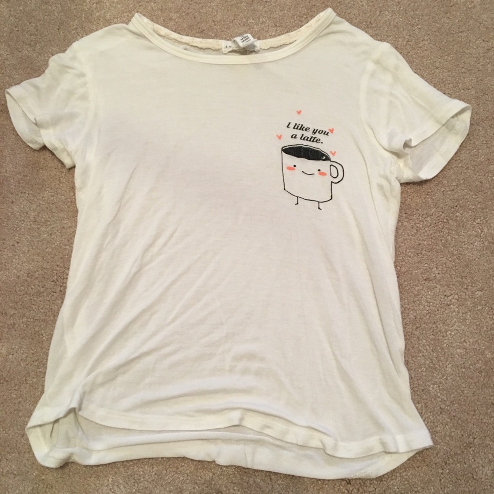 women’s full tilt white tee “i like you a latte”